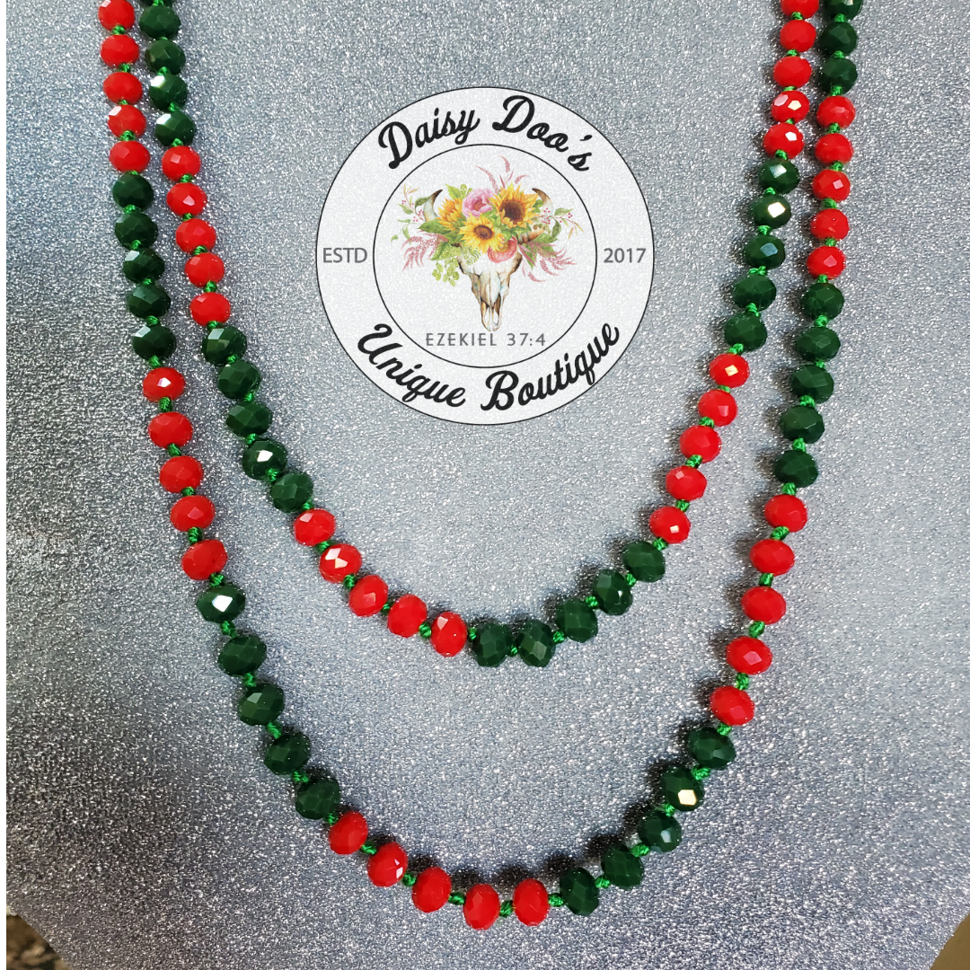Red Green Beaded Necklace