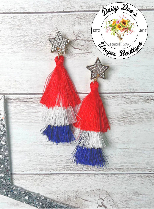 Red, White, Blue Tassle Earrings