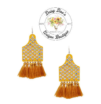 Rhinestone Cow Tag Earring