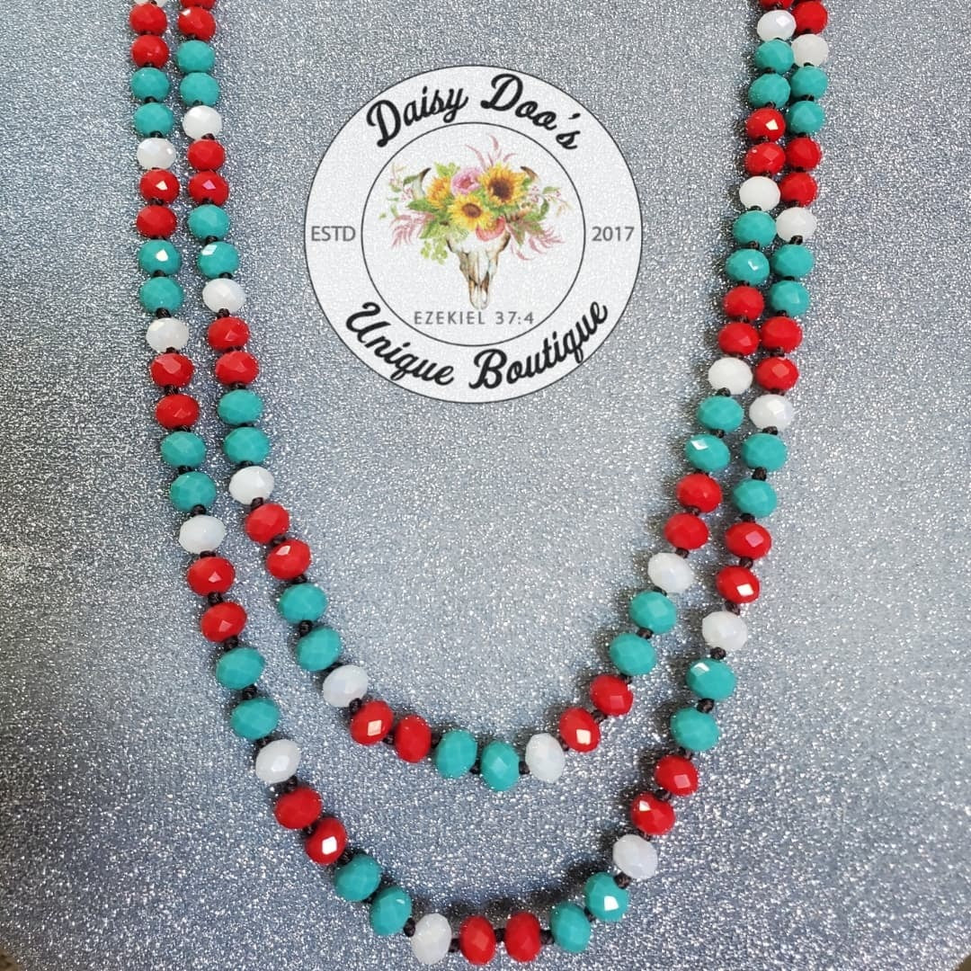 Turquoise, Red, & White Beaded Necklace