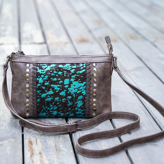 Turquoise Acid Wash Cowhide Crossbody