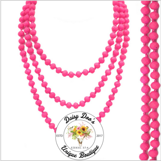Hot Pink  Beaded Necklace