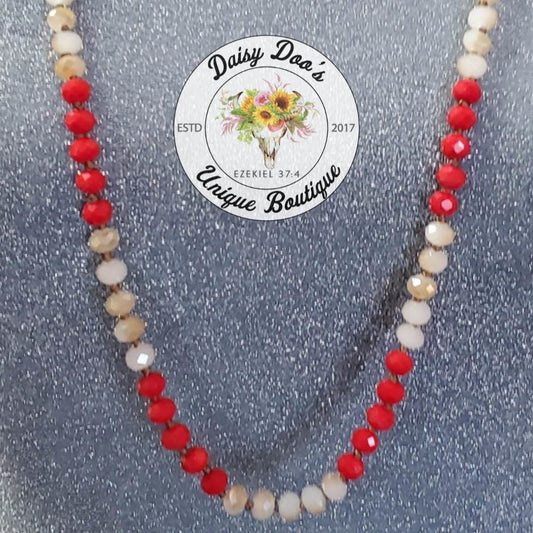 36" Red/Beige Beaded Necklace