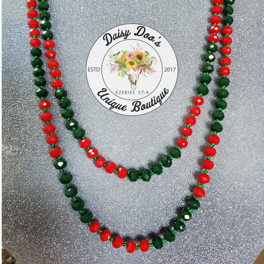 Red Green Beaded Necklace