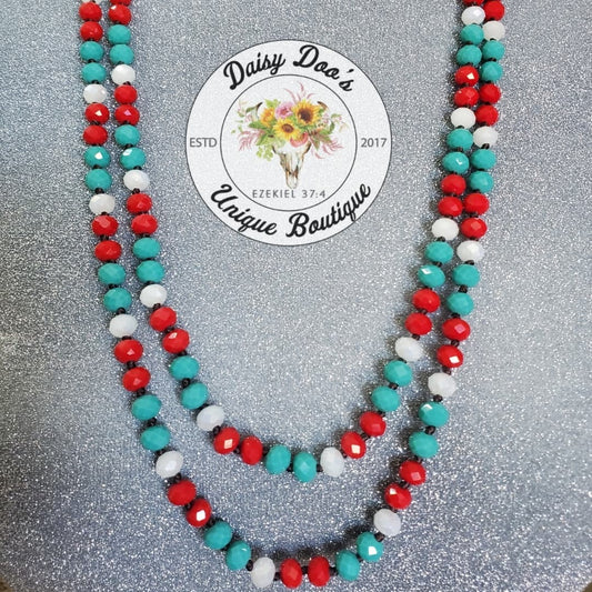 Turquoise, Red, & White Beaded Necklace